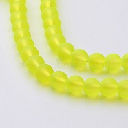 Transparent Glass Bead Strands, Frosted, Round, Green Yellow, 6mm, Hole: 1.3~1.6mm, about 140pcs/strand, 31.4 inch(X-GLAA-S031-6mm-30)