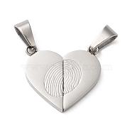 304 Stainless Steel Split Pendants, Couple Pendants, Heart with Fingerprint Charm, Stainless Steel Color, 23x24.5x2mm, Hole: 9x5.5mm(STAS-E195-04P)