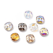 2-Hole Square Glass Rhinestone Buttons, Faceted, Mixed Color, 10x10x4.5mm, Hole: 1.2mm(BUTT-D001-C)