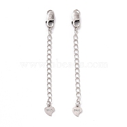 925 Sterling Silver Chain Extenders, with Lobster Claw Clasps & Charms, Heart, Antique Silver, 62x2.5mm, Hole: 2.4mm(STER-D036-36AS)