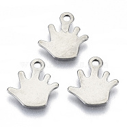 201 Stainless Steel Charms, Laser Cut, Stamping Blank Tag, Palm of the Hand, Stainless Steel Color, 11x11x0.7mm, Hole: 1.4mm(STAS-R116-032)