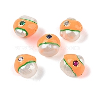 Natural Keshi Pearl with Cubic Zirconia Enamel Beads, Hand Drawn Beads, Nuggets, Dark Orange, 12~16x12~15x12~15mm, Hole: 1mm(PEAR-G014-06F)