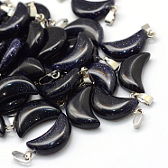 Moon Synthetic Blue Goldstone Pendants, with Platinum Tone Brass Findings, 21~24x12~14x5~6mm, Hole: 2x7mm(G-Q369-08)