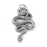316 Surgical Stainless Steel Pendants, with Jump Ring, Snake Charm, Antique Silver, 40x24x4.5mm, Hole: 7mm(STAS-E212-25B-AS)