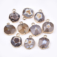 Electroplate Natural Agate Pendants, with Brass Findings, Faceted, Dyed, Golden, Camel, 17~22x14~18x5~10mm, Hole: 1.8mm(G-T112-18B)