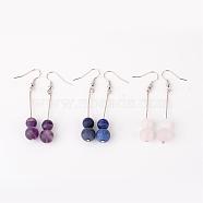 Natural Gemstone Bead Dangle Earrings, with Brass Earring Hooks, Platinum, 60mm, Pin: 0.8mm(EJEW-JE02094)