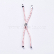Nylon Twisted Cord Bracelet Making, Slider Bracelet Making, with Brass Findings, Cadmium Free & Lead Free, Long-Lasting Plated, Tree of Life, Pink, Real Platinum Plated, 210~220x2mm, Hole: 2mm(MAK-F018-13P-RS)