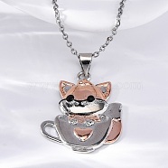 Brass Cute Cup Fox Pendant Cable Chain Necklaces for Women, Platinum & Rose Gold, 15.87 inch(40.3cm)(NJEW-C067-03P)