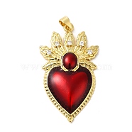 Rack Plating Brass Micro Pave Cubic Zirconia Pendants, with Epoxy Resin, Cadmium Free & Lead Free, Real 18K Gold Plated, Long-Lasting Plated, Heart, Red, 40.5x23.5x5mm, Hole: 3.5x5mm(KK-P241-31G)