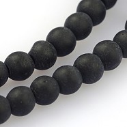 Frosted Glass Round Bead Strands, Black, 4mm, Hole: 1mm, about 80pcs/strand, 12 inches(GLAA-J064-4mm-02)