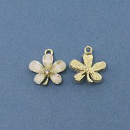Resin Alloy Pendants, with Rhinestone, 5-Petal Flower, Golden, Pale Goldenrod, 17x17.5x4.5mm, Hole: 1.6mm(FIND-TAC0008-26)