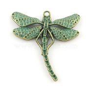 Dragonfly Zinc Alloy Big Pendant Rhinestone Settings, Cadmium Free & Nickel Free & Lead Free, Antique Bronze & Green Patina, 55x50x3mm, Hole: 3mm, Fit for 0.5~1.5mm Rhinestone(PALLOY-R065-090-FF)