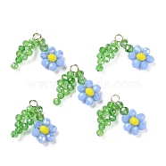 Glass Beaded Pendants, with Brass Loops, Flower of Life Charms, Cornflower Blue, 18~20x23~24x5~5.5mm, Hole: 2.5mm(GLAA-C028-07A)