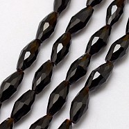 Glass Bead Strands, Rice, Faceted, Black, 9x4mm, Hole: 1mm, about 60pcs/strand, 20 inch(X-GLAA-K008-01)