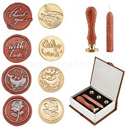 CRASPIRE Sealing Wax Particles Kits for Retro Seal Stamp, with Brass Wax Seal Stamp Head, Pear Wood Handle, Sealing Wax Sticks, Mixed Color, 11.9x9.4x0.42cm, 6pcs/box(DIY-CP0004-13)