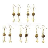304 Stainless Steel Mixed Shape Dangle Earrings, with Natural Wenge Wood Beads, Golden, 42~47x6~11mm(EJEW-JE05723-01)