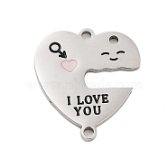 Valentine's Day 304 Stainless Steel Black Enamel I Love You Connector Charms, Love Heart Links, Stainless Steel Color, 21.5x19x1mm, Hole: 1.6mm(STAS-Z078-17P)