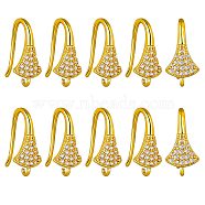 10 Pair Brass Micro Pave Clear Cubic Zirconia Earring Hooks, Ear Wire, with Loops, Fan, Real 18K Gold Plated, 16.5x8.5mm, Hole: 1.2mm, Pin: 1.2mm(ZIRC-SZ0005-01)