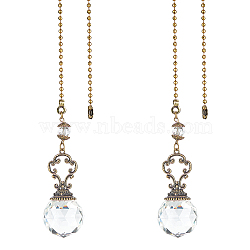 Faceted Glass Round Big Pendant Decorations, with Tibetan Style Alloy Findings, Clear, 410mm, 2pcs/set(HJEW-GF0001-09C)