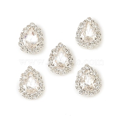 Sew on Rhinestone, Multi-Strand Links, Teardrop, with Brass Prong Settings, Garments Accessories, 925 Sterling Silver Plated, Faceted, Crystal, 15x11.5x5mm, Hole: 1mm(RB-CBA5C2B-02A)