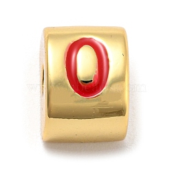 Brass Enamel Beads, Real 18K Gold Plated, Long-Lasting Plated, Lead Free & Cadmium Free, Half Round, Letter O, 11x8x8mm, Hole: 2.7mm(KK-Z027-01G-02)