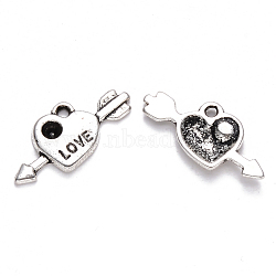 Valentine's Day Tibetan Style Alloy Pendant Rhinestone Settings, Heart with Word Love, Cadmium Free & Lead Free, Antique Silver, Fit for 2mm Rhinestone, 10.5x18x2mm, Hole: 1.4mm, about 1370pcs/1000g(TIBEP-S319-058AS-RS)