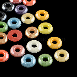 Pearlized Plated Opaque Glass Cabochons, Donut, Mixed Color, 11~12x2.5mm(PORC-R039-12mm-M)
