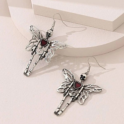 Skeleton with Wing Alloy Rhinestone Dangle Earrings, Antique Silver, 74x47mm(FS-WG4C360-01)