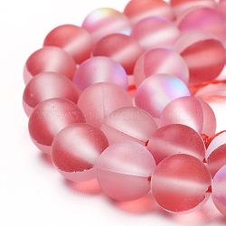 Synthetic Moonstone Beads Strands, Holographic Beads, Dyed, Frosted, Round, Red, 8mm, Hole: 1mm, about 45~47pcs/strand, 14~15 inch(G-R375-8mm-A18)