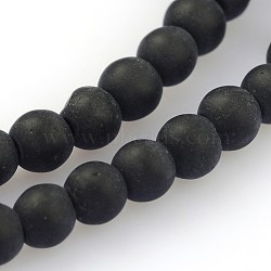Frosted Glass Round Bead Strands, Black, 4mm, Hole: 1mm, about 80pcs/strand, 12 inch(GLAA-J064-4mm-02)