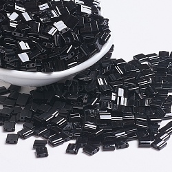 MIYUKI TILA Beads, Japanese Seed Beads, 2-Hole, (TL401) Opaque Black, 5x5x1.9mm, Hole: 0.8mm, about 118pcs/bottle, 10g/bottle(SEED-JP0008-TL401)