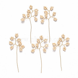 Glass Seeds Beads, Golden Brass Wire Wrapped Branch, for DIY Wire Tree Sculpture, Beaded Bonsai Tree, Moccasin, 47~49x22~23x2mm(FIND-R086-01D)