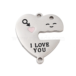 Valentine's Day 304 Stainless Steel Black Enamel I Love You Connector Charms, Love Heart Links, Stainless Steel Color, 21.5x19x1mm, Hole: 1.6mm(STAS-Z078-17P)