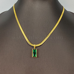 Staniless Steel Green Cubic Zirconia Rectangle Pendant Necklaces, Golden, 15.35 inch(39cm)(SM4893)