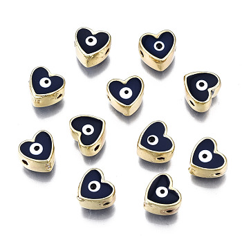 Alloy Enamel Beads, Cadmium Free & Lead Free, Light Gold, Heart with Eye, Black, 7.5x8x5mm, Hole: 1.4mm