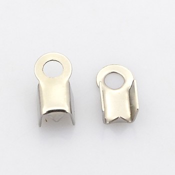 Tarnish Resistant 304 Stainless Steel Folding Crimp Ends, Fold Over Crimp Cord Ends, Stainless Steel Color, 8x4x3mm, Hole: 2mm, Inner Diameter: 3x3mm