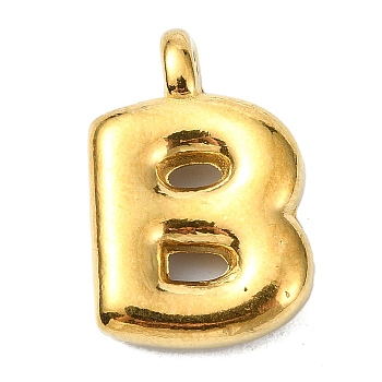 Ion Plating(IP) 304 Stainless Steel Pendants, Letter Charm, Real 18K Gold Plated, Letter B, 19.5x13x4mm, Hole: 1.6mm