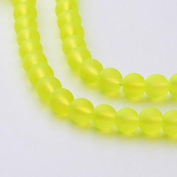 Transparent Glass Bead Strands, Frosted, Round, Green Yellow, 6mm, Hole: 1.3~1.6mm, about 140pcs/strand, 31.4 inch