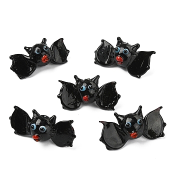 Handmade Lampwork Beads, Bat Shape, Black, 15x26x12mm, Hole: 1.2mm