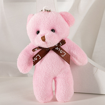 Cute Plush PP Cotton Bear Doll Pendant Decorations, with Alloy Findings, for Keychain Bag Decoration, Pink, 12cm