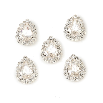 Sew on Rhinestone, Multi-Strand Links, Teardrop, with Brass Prong Settings, Garments Accessories, 925 Sterling Silver Plated, Faceted, Crystal, 15x11.5x5mm, Hole: 1mm