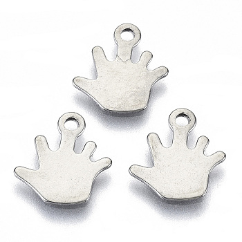 201 Stainless Steel Charms, Laser Cut, Stamping Blank Tag, Palm of the Hand, Stainless Steel Color, 11x11x0.7mm, Hole: 1.4mm