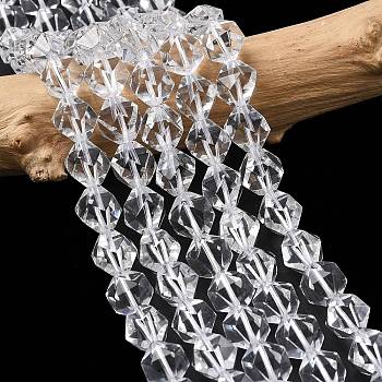 Synthetic Quartz Crystal Beads Strands, Star Cut Round Beads, Faceted, 9~10x9~10x9~10mm, Hole: 1~1.4mm, about 38~40pcs/strand, 14.88''15.08''(37.8~38.3cm)