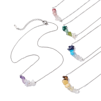 Gradient Color Gemstone Chip Pendant Necklaces, 304 Stainless Steel Cable Chain Necklaces, Stainless Steel Color, 16.73~17.13 inch(42.5~43.5cm)