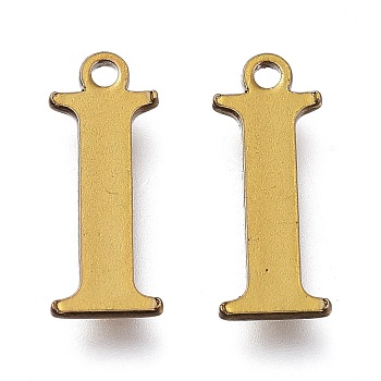 Vacuum Plating  304 Stainless Steel Charms, Laser Cut, Alphabet, Antique Bronze, Letter.I, 12.5x5x0.8mm, Hole: 1mm