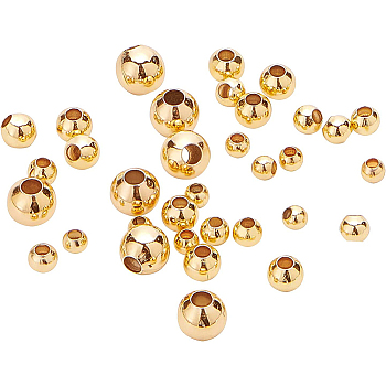 Brass Spacer Beads, Round, Lead Free & Cadmium Free & Nickel Free, Real 18K Gold Plated, 2~4mm, Hole: 0.5~1.5mm, 200pcs/box