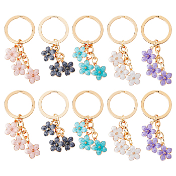 10Pcs 5 colors Cute Enamel Keychain, Colorful Sakura Flower Keychain, for Women Girls Handbag Accessories, Mixed Color, 74mm, 2pcs/color