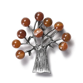 Resin Imitation Agate Tree Brooches, Antique Silver Plated Zinc Alloy Pins, Sienna, 54x52x14.5mm