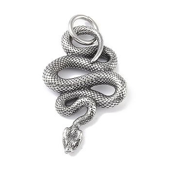 316 Surgical Stainless Steel Pendants, with Jump Ring, Snake Charm, Antique Silver, 40x24x4.5mm, Hole: 7mm