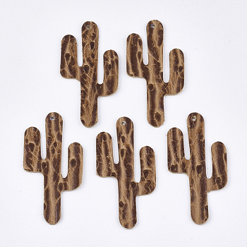 Eco-Friendly Cowhide Big Pendants, Cactus, Peru, 60x30x1.5mm, Hole: 1.5mm